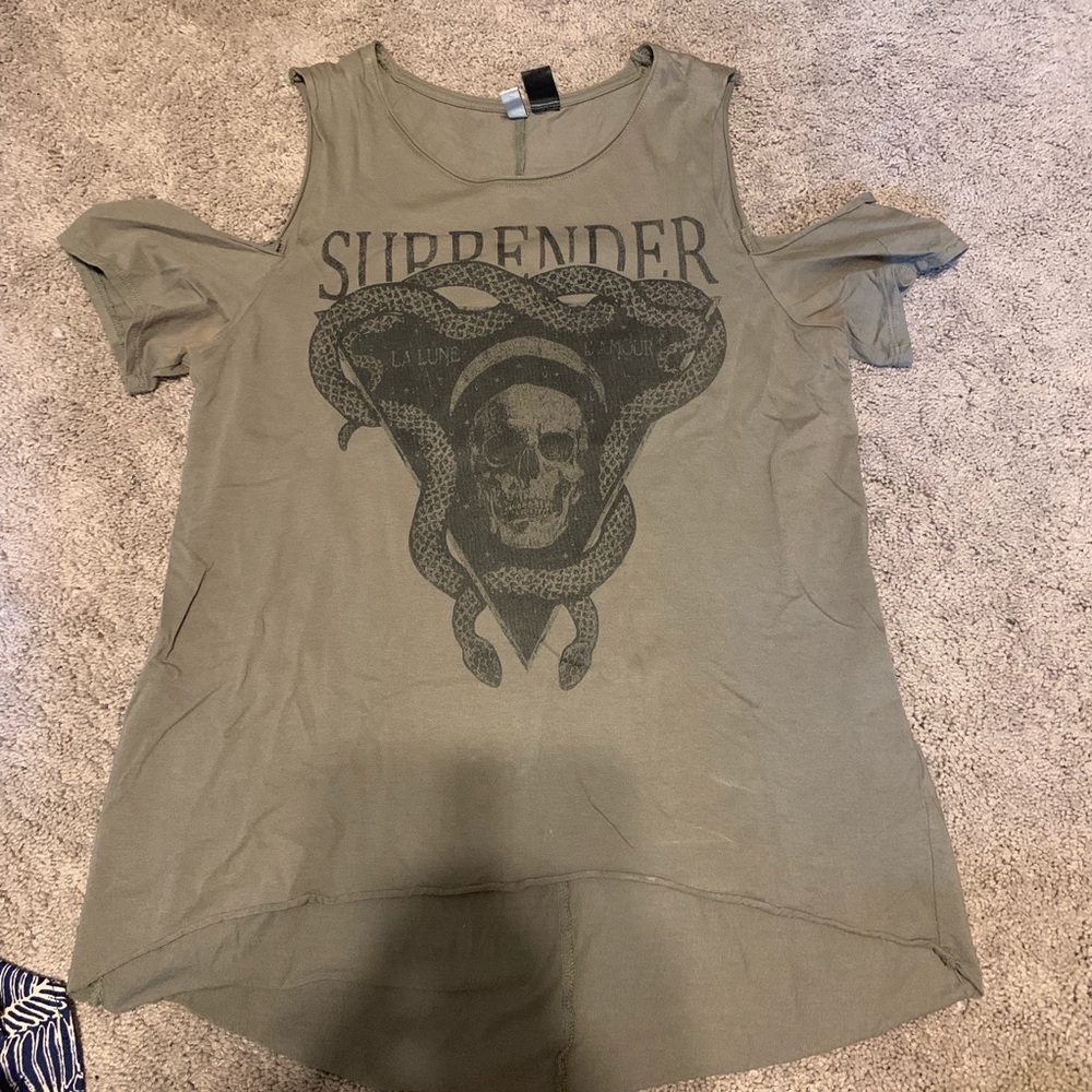 Khaki Cold Shoulder Graphic Tee